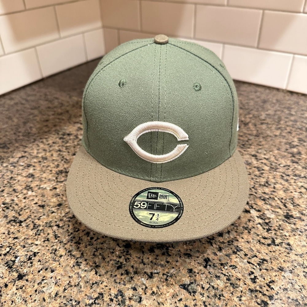 Cincinnati Reds Hat New Era 59FIFTY 7‎ 1/4 Men's Olive Tan MLB On-Field 2017